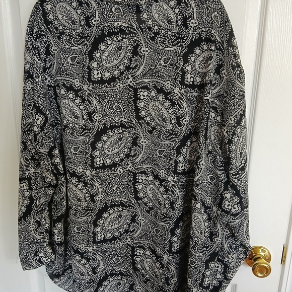 Diane Von Furstenberg Black White Paisley Sheer Long Sleeve Button Up 2x/3x - Picture 6 of 6